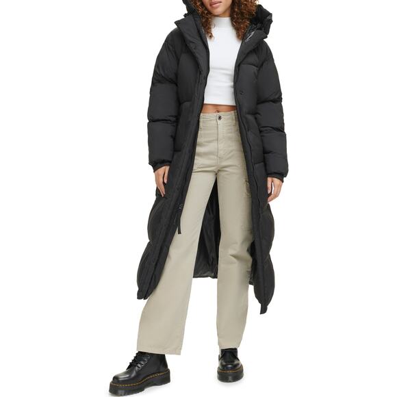 Levi'S Side Zip Black Hooded Maxi Puffer Jacket Size XL - Picture 1 of 5